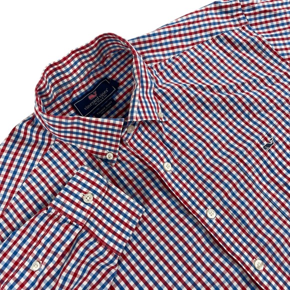 Vineyard Vines Tucker Shirt Mens XL Red Blue Gingham Long Sleeve Button Down - Picture 1 of 13